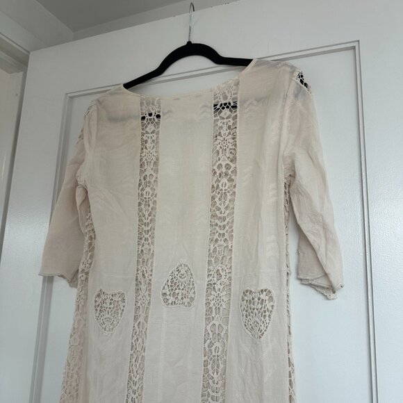 Figue Embroidered Lace Maxi Dress Sz XS Scalloped Trim V-Neck Quarter Sleeves - Picture 8 of 10